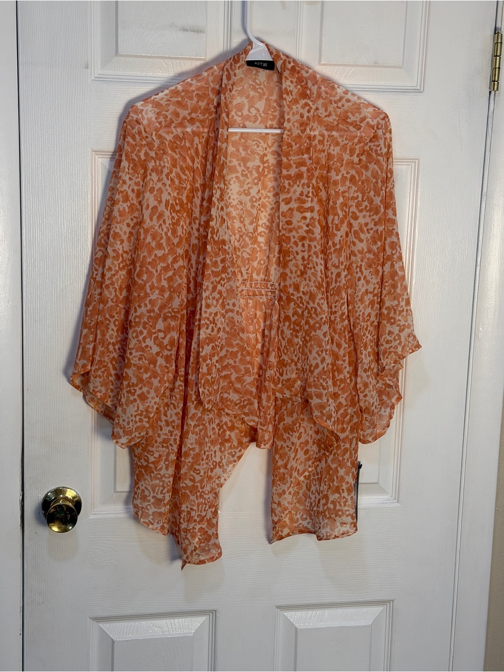 Orange Animal Print Kimono, black button down and white dress shirt combo 1X